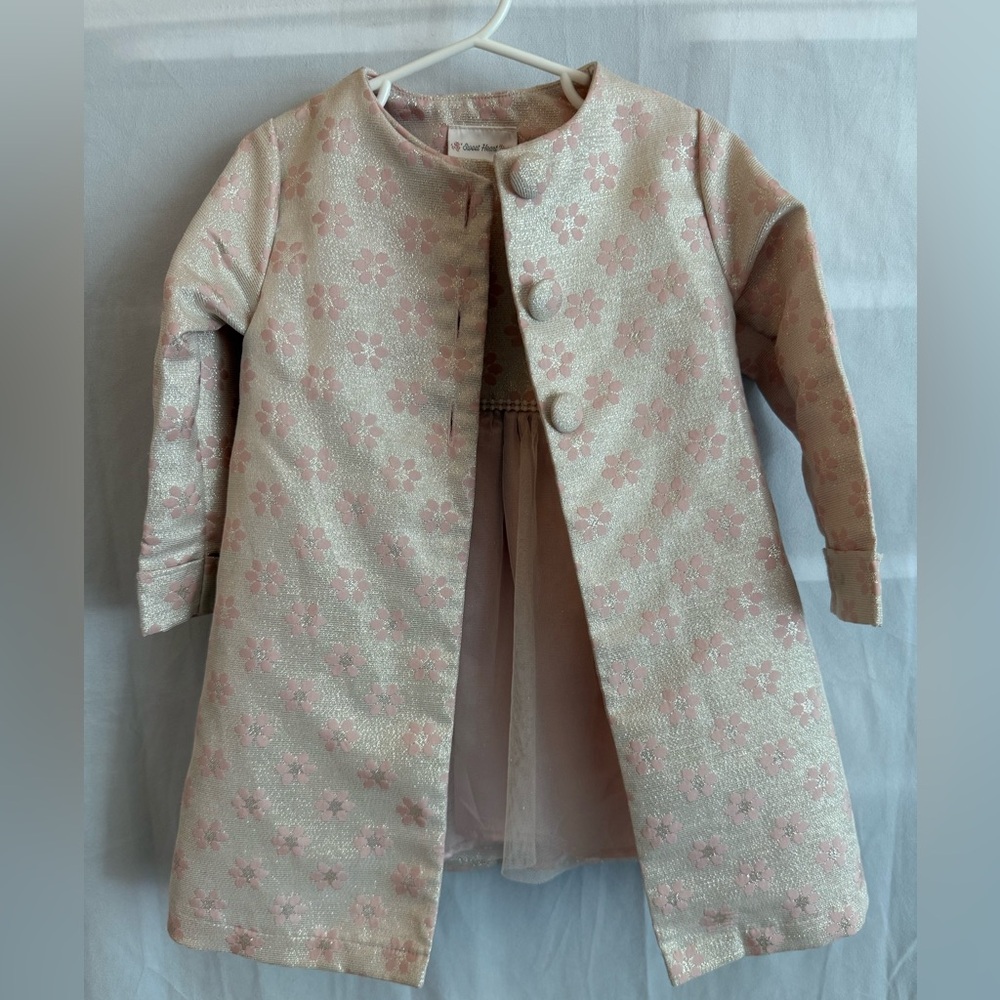 Sweet Heart Rose Pink and Cream Floral Jacquard Formal Dress with Jacket